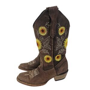 Sergal Brandon Sunflower Brown Leather Cowgirl Western Boho Boot Square Toe 7.5